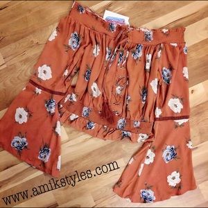 Bell sleeves off the shoulder top